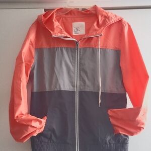 Zine Orange and Gray Hooded Windbreaker
